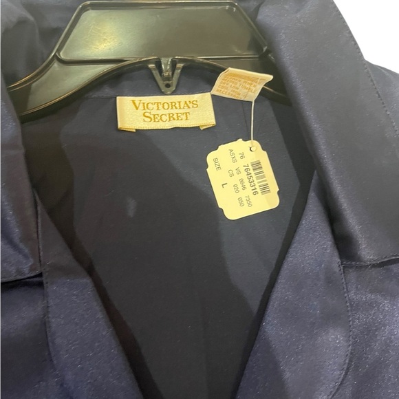 Victoria's Secret Navy Satin Pajama Set Long Sleeve & Long Pant Sz L NWT - Picture 5 of 10